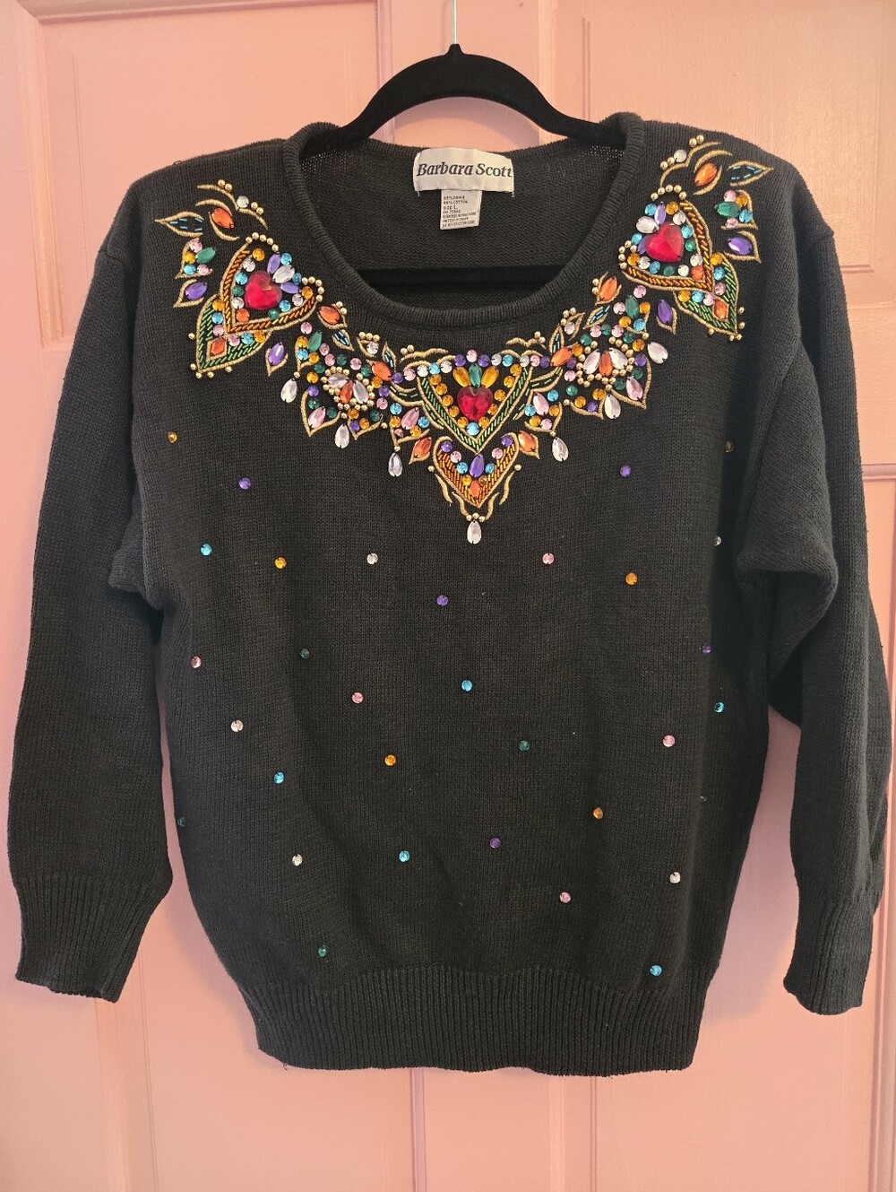 Vintage 80s  Embellished Jewel-Neck Sweater